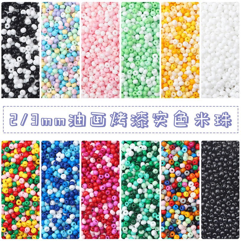 2/3/4mm super excellent oil painting solid color paint glass rice beads diy material handmade beaded necklace accessories