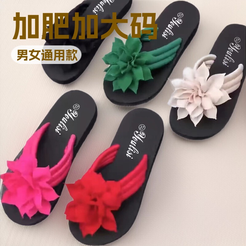 Women's Flip-Flops with Flower Design, Extra Wide and Large Size, Flat-Soled Summer New Style Couple's Sandals Women's Flip-Flops with Flower Design, Extra Wide and Large Size, Flat-Soled Summer New Style Couple's Sandals