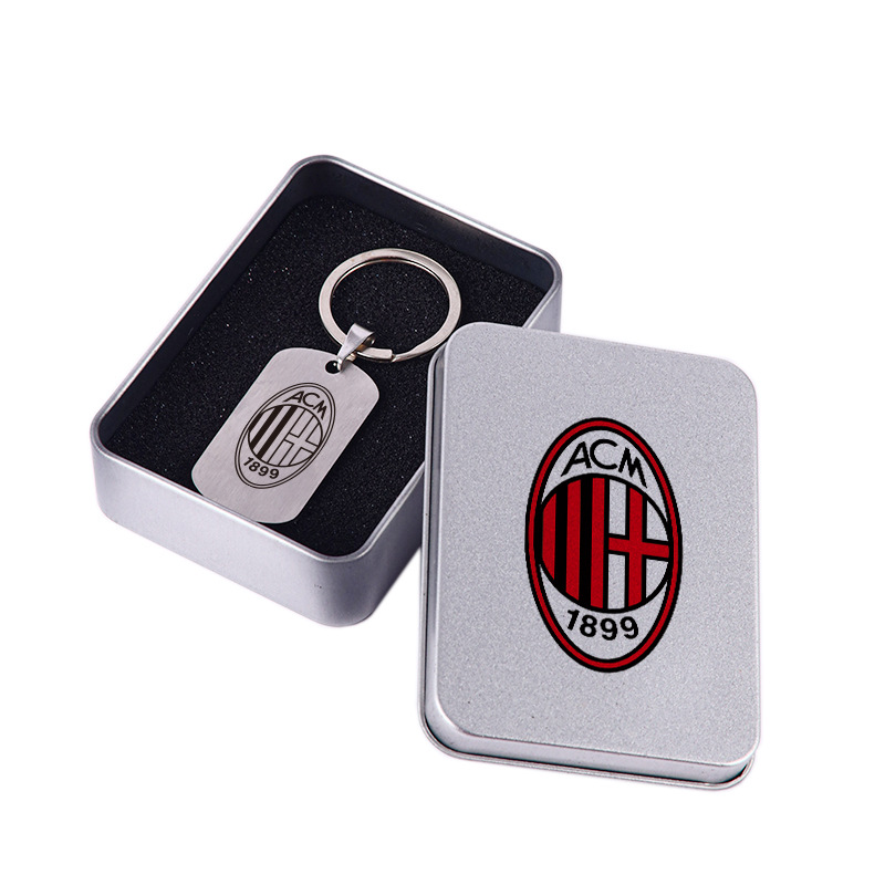 Club de fútbol insignia llavero Barcelona Real Madrid Manchester United AC Milan equipo militar tarjeta caja regalo