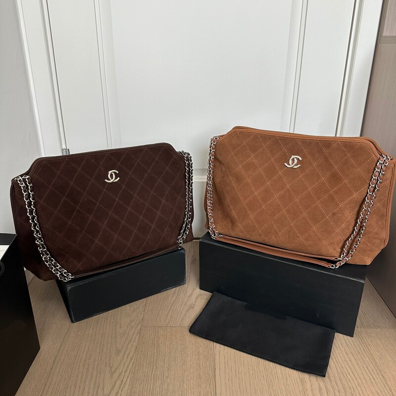 小香风秋冬新款复古菱格链条中古麂皮托特包流浪包大容量包包时尚|undefined