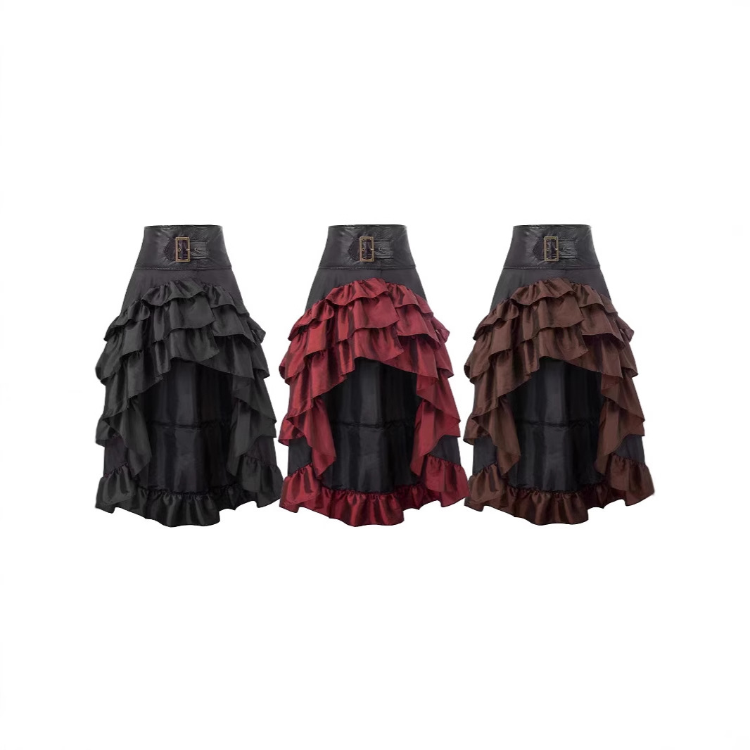 外贸海盗裙女亚马逊热卖欧美哥特风半身长裙跨境货源不规则荷叶边