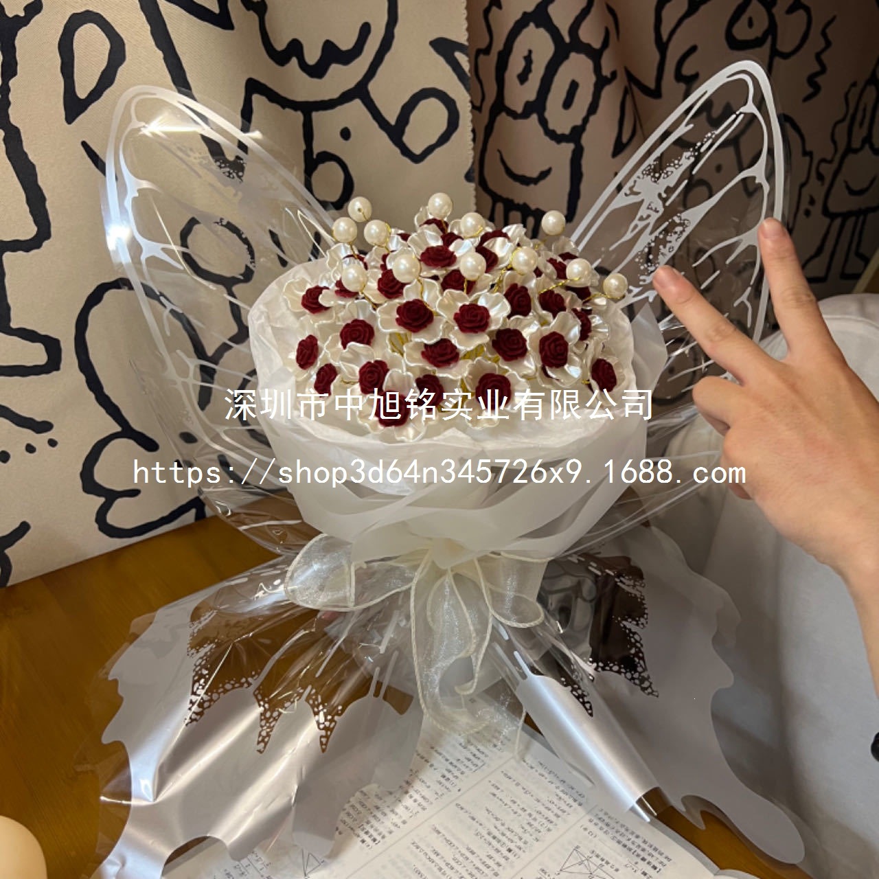 梦幻蝴蝶玫瑰花手工DIY花束花手捧花材料包送女友520节日礼物