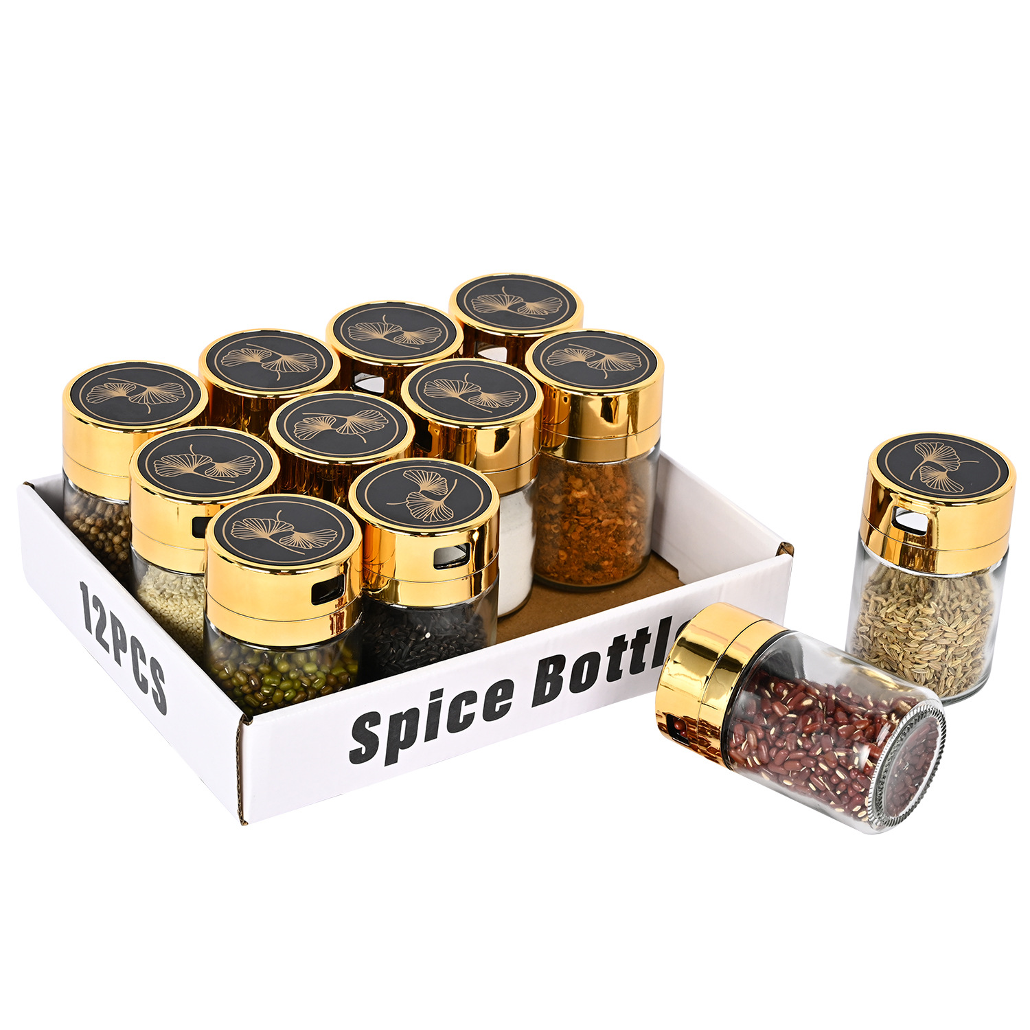 Venta caliente transfronteriza cocina de acero inoxidable Luz de lujo de vidrio condimento tarro traje hogar sellado de vidrio condimento tarro al por mayor