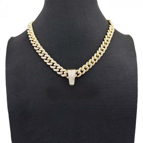 Euro-American INS trendy hip-hop alloy necklace with diamond exaggerated pendant, KING letter personalized fashionable accessory