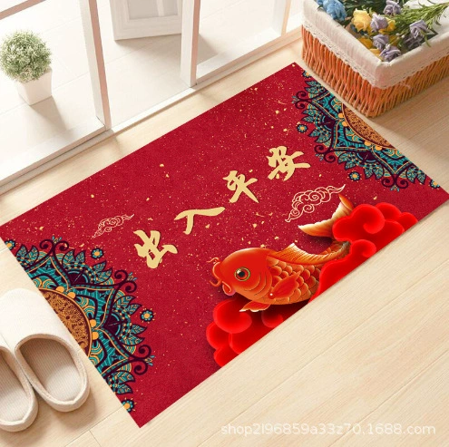 Новогодний праздничный красный коврик на крыльцо, входную дверь, коврик-Коврик противоскользящий для удаления пыли