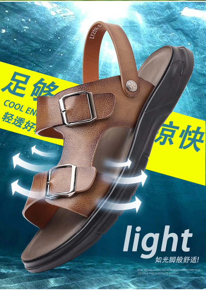Dép sandal nam quai ngang hở ngón đế mềm hai kiểu mang, đi biển và dạo phố — CS2316 màu kaki, CS2316 màu nâu, CS2316 màu đen chi tiết 4