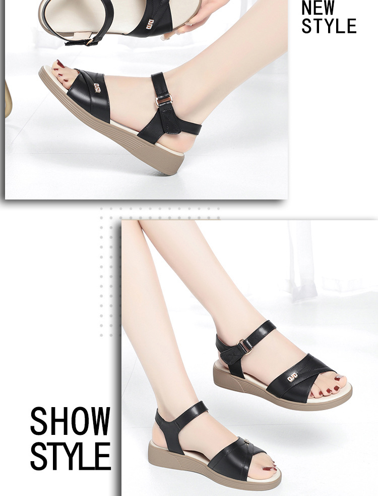 Sandal da nữ đế bệt chống trượt, quai chữ V đơn giản, thoải mái cho người lớn tuổi — Màu đen chi tiết 12