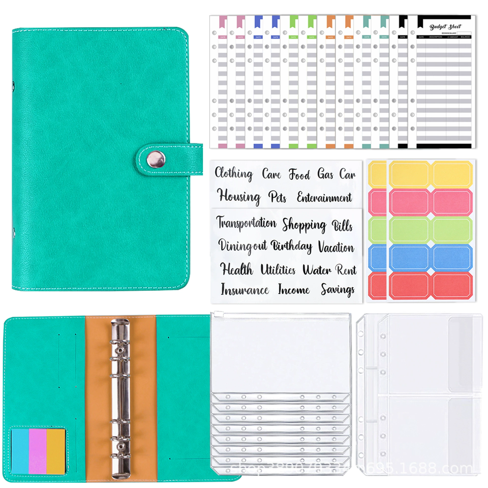 Planner Binder Notebook, PU Cover, Tear-Off Budget Sheets 27 pcs, A5-Style Organizer