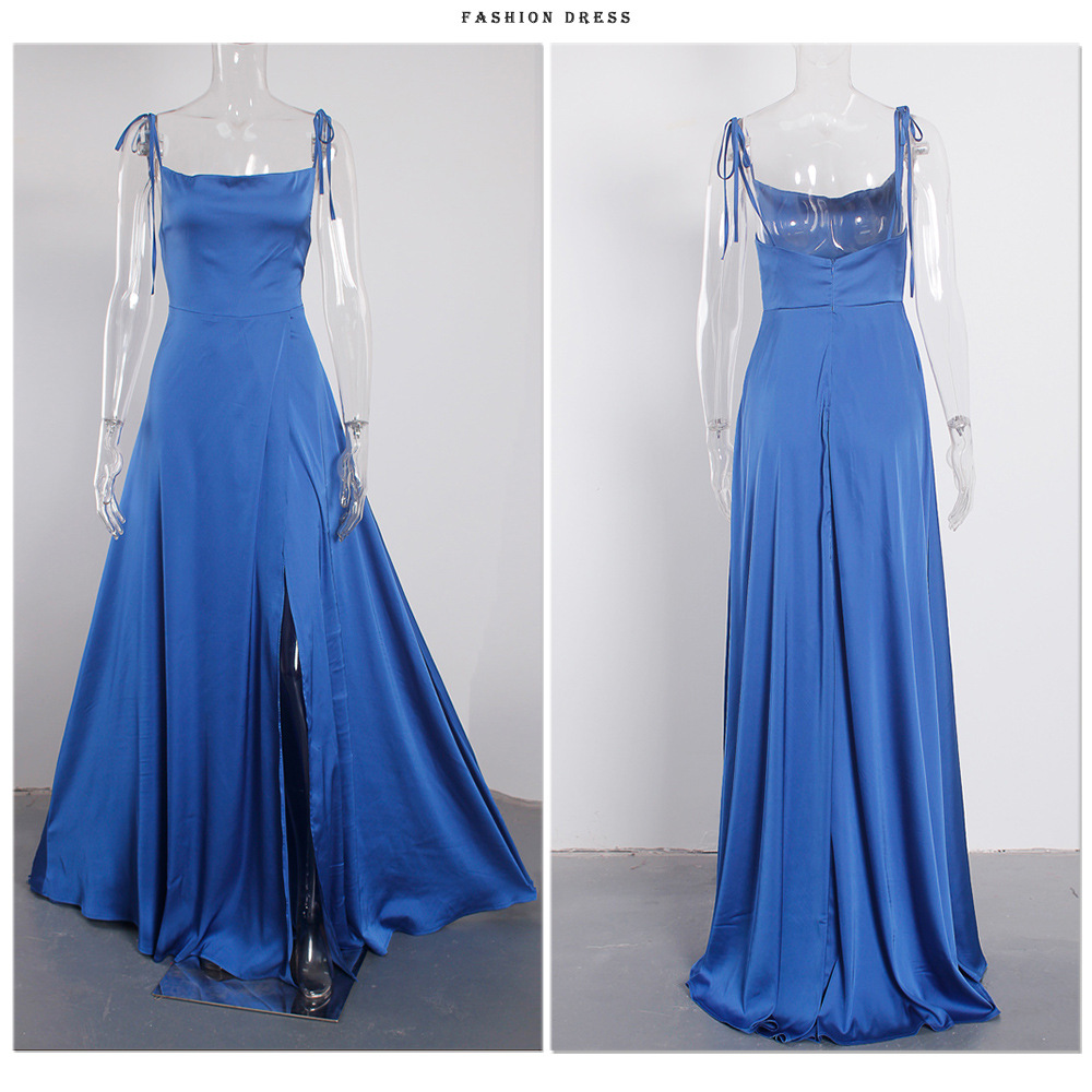 Women's Evening Dress Satin Square Neck Split Long Prom Gown_voghion.com