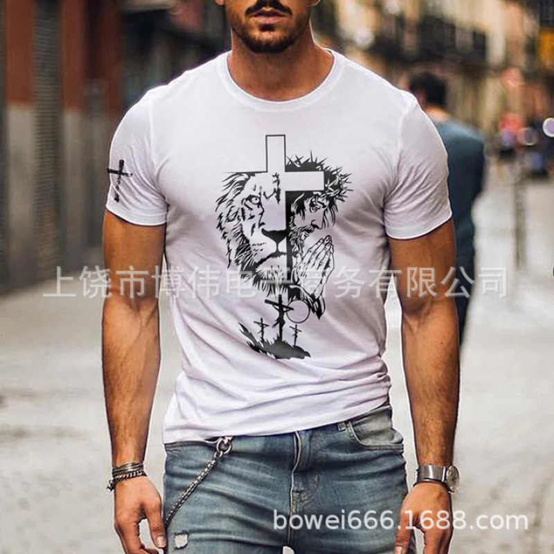 ヨーロッパとアメリカの人気のメンズラウンドネックTシャツ3Dプリントクロスパターン通気性と軽量メンズカジュアルハイストリート半袖|undefined