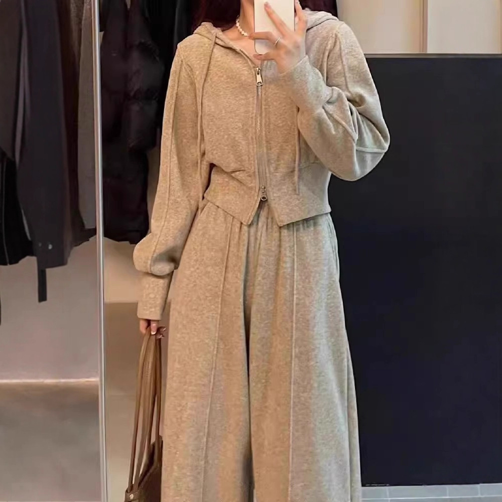 Hooded Sweatshirt Sports Suit for Women Spring and Autumn Fashion Korean Style Loose Slimming Student Casual Two-Piece Wide-Leg Pants