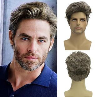 Foreign trade cross-border new wig European and American men's fashion partial oblique bangs short straight gray gold headgear in stock wholesale