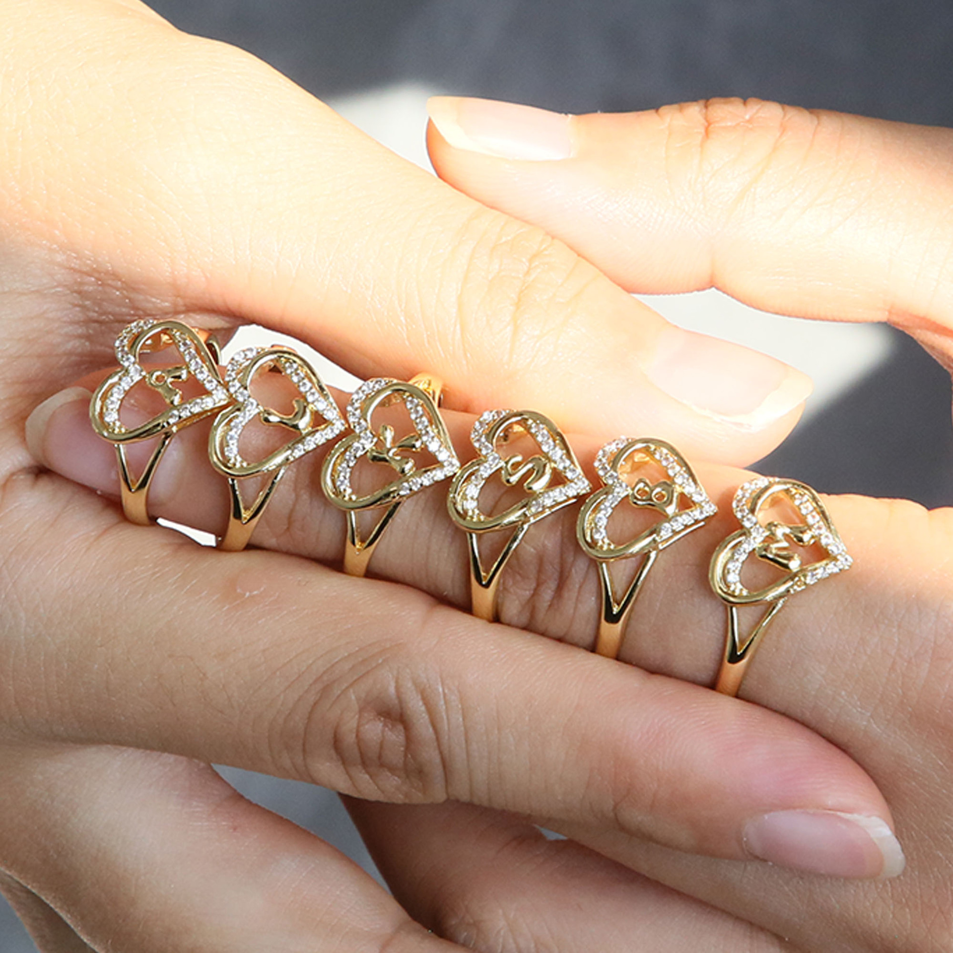 5g Weight Open Rings Classification Adjustable Ring Size 1 Piece Quantity Copper Plating Letter Heart Shape Open Rings