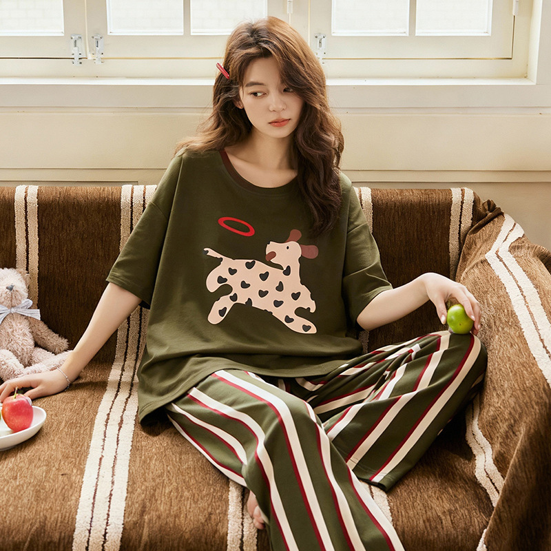 2026 New Style Pure Cotton Women's Pajamas with Chest Pads, Five-Quarter Sleeves, Loose Cotton Casual Pants, Home Wear Set