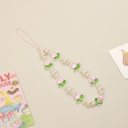 Tulip Sweet Ins Style  New Original DIY Phone Chain Hand-drawn Phone String Chain Pendant Ornament