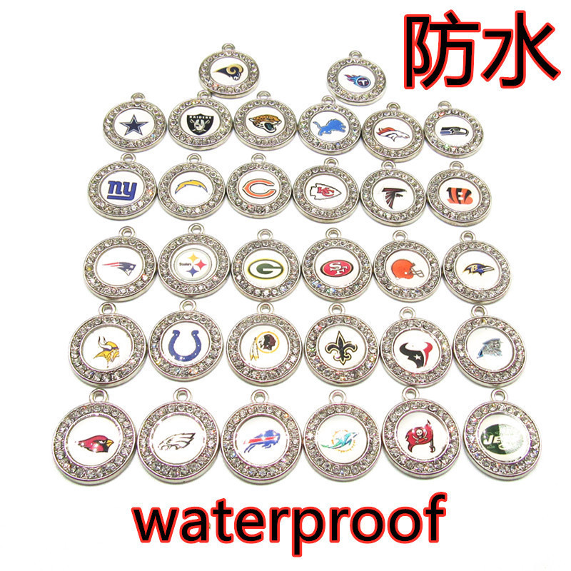 20mm round diamond-embedded European and American NFL rugby team logo military brand pendant alloy epoxy hanging accessories jewelry