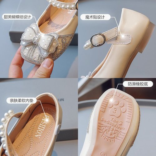Girls Soft Sole Princess Shoes  Spring and Autumn New Children's Crystal Shoes Soft Sole Bow Baby Rhinestone Small Leather Shoes