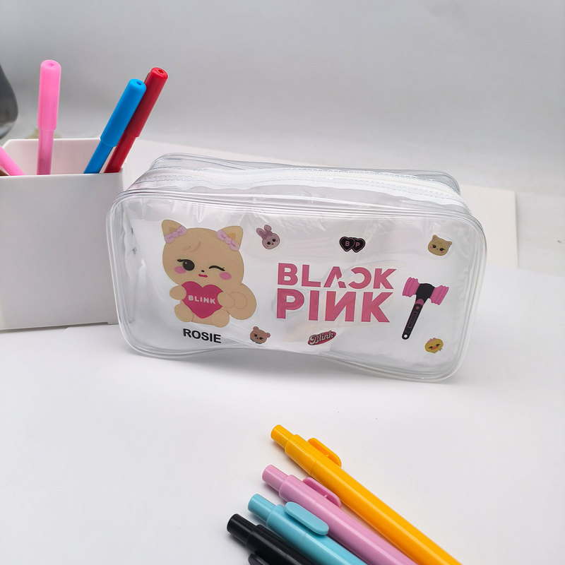 韩版新款BLACKPINK周边PVC便携收纳卡通拉链包文具化妆包透明袋|undefined