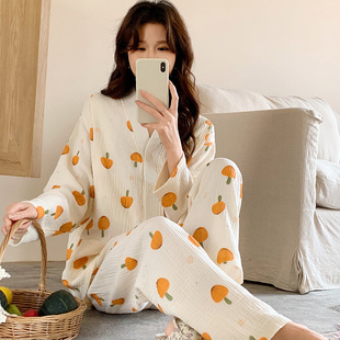 Xiyue's New Spring Pure Cotton Gauze Confinement Clothes for Summer Pregnant Mothers before and after Childbirth Breastfeeding Sweet Long-Sleeved Pajamas
