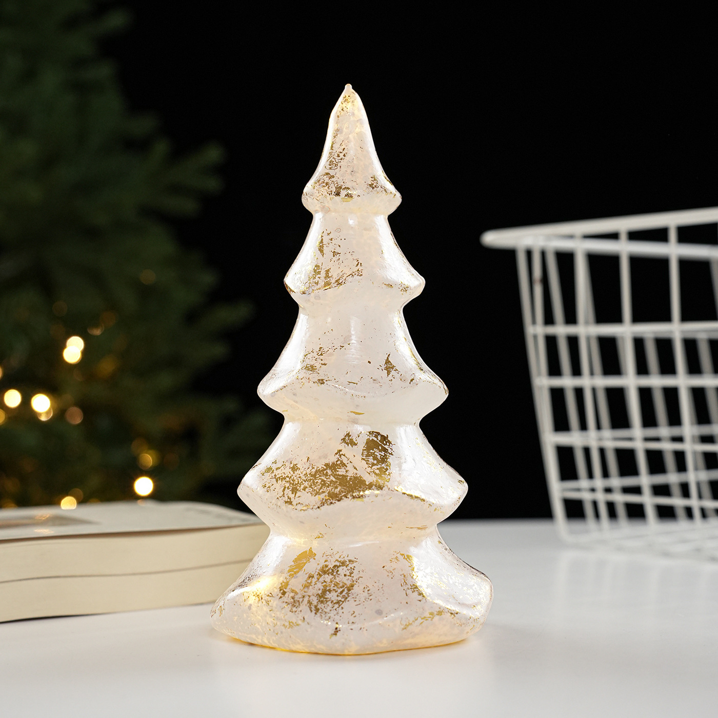 Navidad luminiscente árbol faro decoración retro lámpara de escritorio árbol de Navidad forma de estrella sequilla con lámpara árbol de deseo