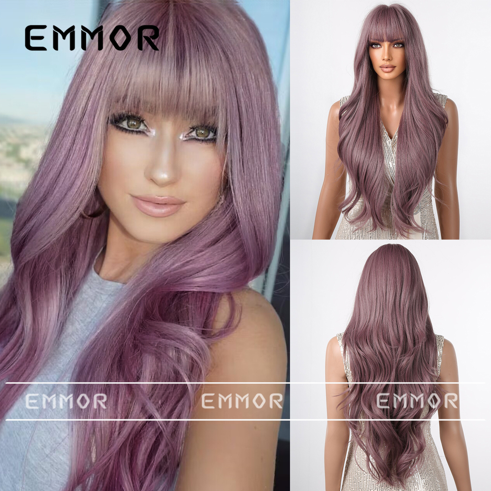 Estilo europeo y americano estilo clásico peluca para las mujeres nuevo estilo flequillo Pelo Largo fuera rizado temperamento moda todo superior fibra química peluca