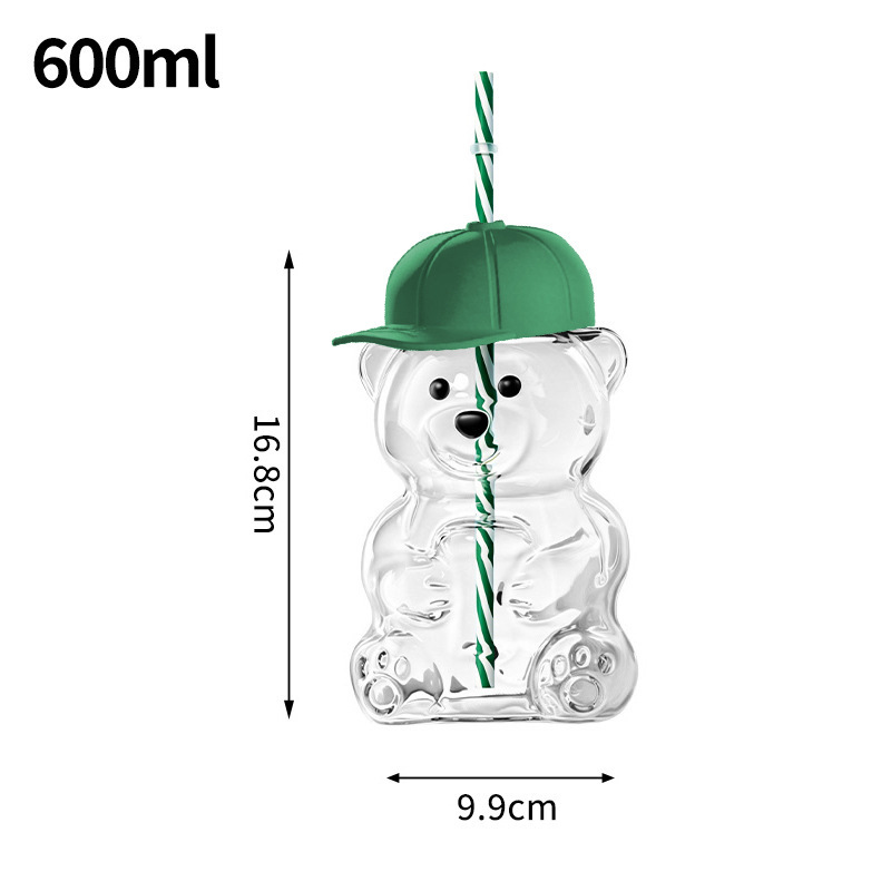 Amazonas transfronterizas tazas de oso ins viento tazas de vidrio de alto valor con tazas de café cubiertas tazas de paja gruesas de gran capacidad
