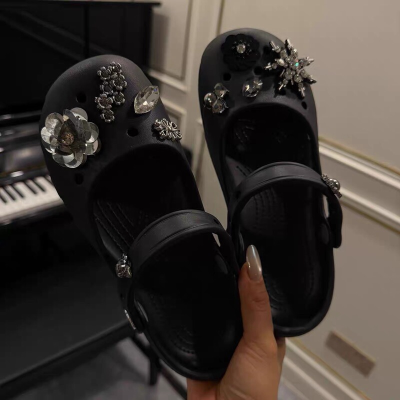 High-End Ballet-Style Clogs with Chain Accessories, Shoe Flower Buckles, Detachable Mary Jane Shoe Clips, DIY