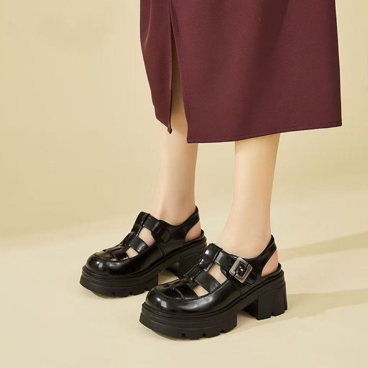 Thick-Soled Height-Increasing Sandals for Women, 2026 Summer New Style, Chunky Heel, Slimming Casual Shoes, Fashionable Closed-Toe, Suitable for Pairing with Dresses, Roman-Style Women's Shoes Thick-Soled Height-Increasing Sandals for Women, 2026 Summer New Style, Chunky Heel, Slimming Casual Shoes, Fashionable Closed-Toe, Suitable for Pairing with Dresses, Roman-Style Women's Shoes