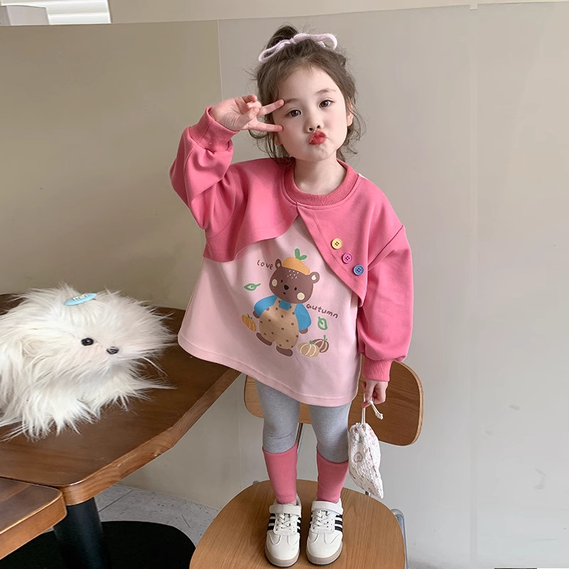 Children's Fashionable Spring and Autum Sweatshirt Suit Girls Cartoon Dopamine Color Clothes Baby Girl Category a Leggings