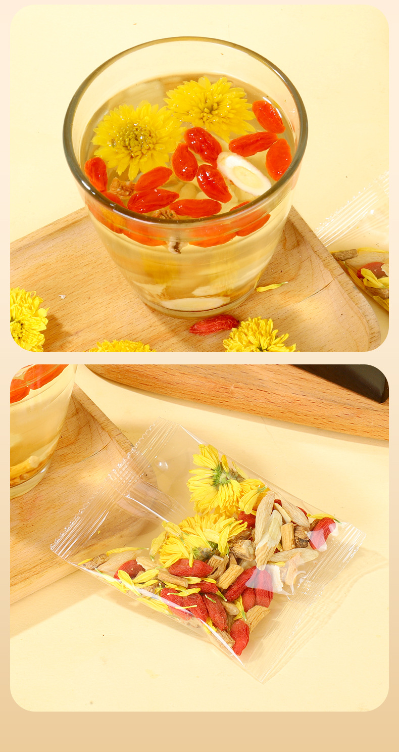 Yuanqi Liubao Tea Six Treasure Herbal Blend 120g Whole Ingredient Wellness Tea with Astragalus Codonopsis Goji in use