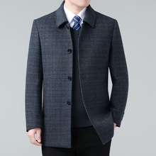 双面呢羊毛大衣男中长款中老年爸爸装羊绒毛呢外套呢子带羽绒内胆