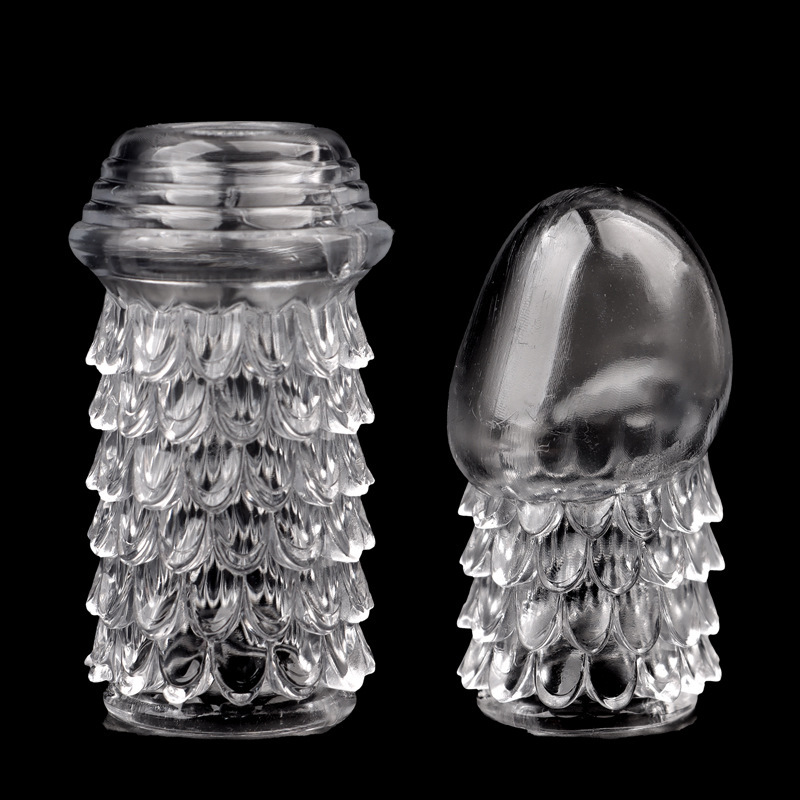Threaded Anti-Slip Wolf Tooth Condom, Extended and Thickened Penis Sleeve with Open End, Wearable Foreskin Restraint Ring