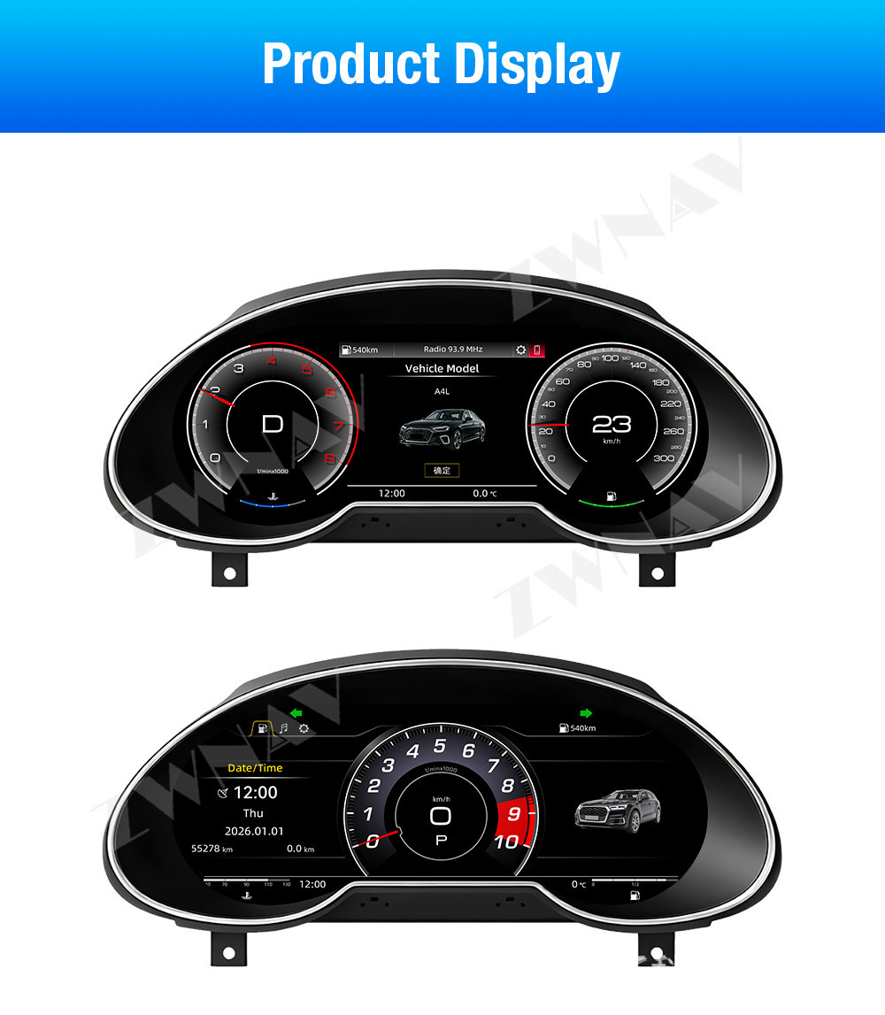 Suitable for 2009-2018 Audi Q5, upgraded full LCD instrument cluster, multifunctional car mileage and speedometer