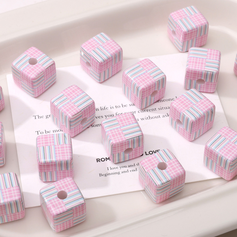 14mm亚克力印花方块珠子手工diy串珠手链钥匙扣饰品材料配件散珠|undefined