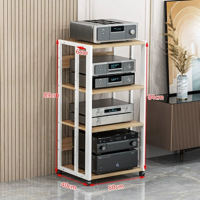 Electric car big tripod – Multi-Layer Adjustable Amplifier Rack - 4-layer-b-style-white-frame-light-walnut-board