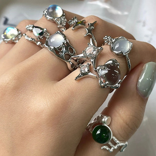 [Fantasy Ring Traceup] French Personalized Moonstone High-End Open Ring Niche Ins Style Simple Ring for Women