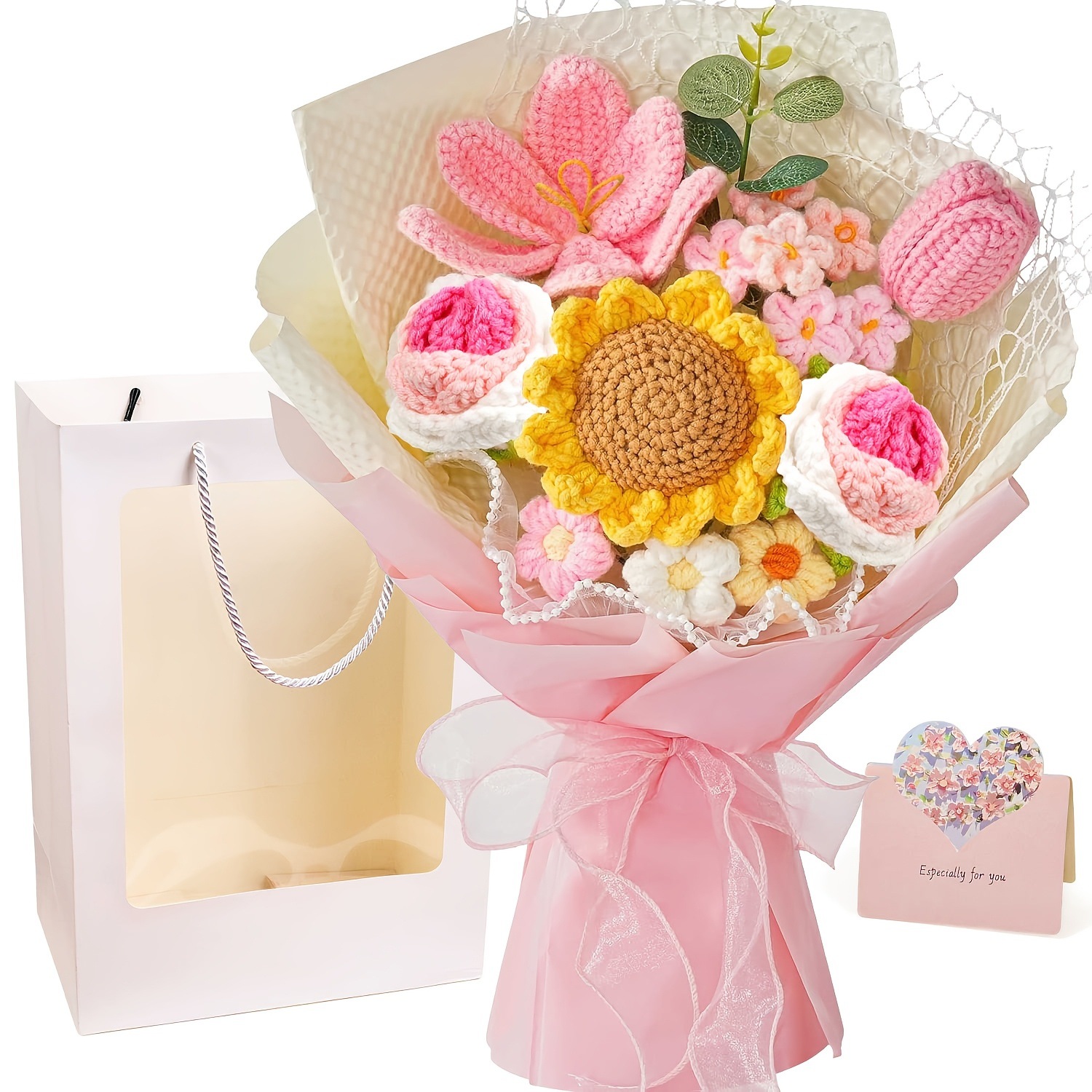 Productos transfronterizos acabados de lana tejido flores hechas a mano girasol trenzado regalos de vacaciones decoración flores falsas al por mayor