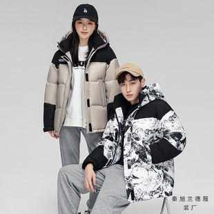 Winter Stitching Contrast Color 2022 New Couple Down Jacket Men's and Women's Loose Couple Thickened Warm Sports Jacket Cross-Border