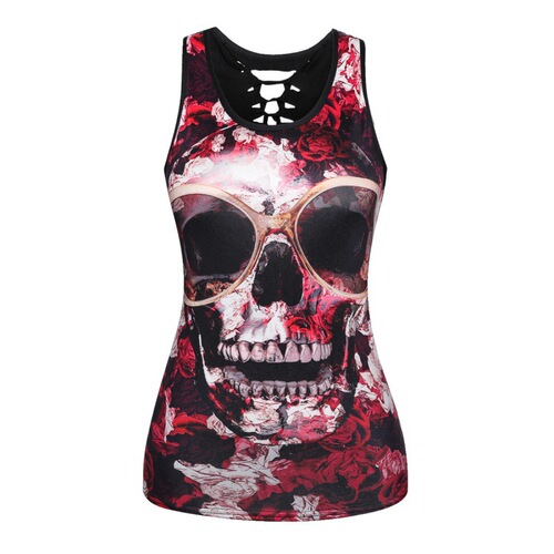 Cross-border foreign trade eaby hot-selling rose skull head digital printing back slimming women's breathable base shirt