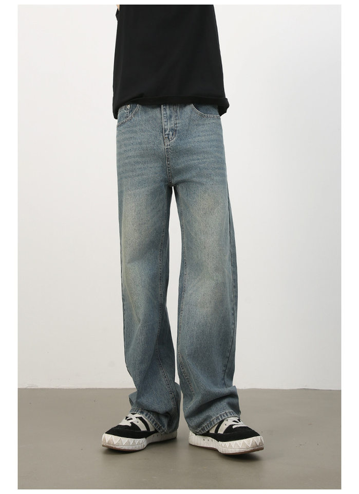 Quần jean nam ống rộng suông thẳng phong cách Mỹ, denim wash đơn giản — màu xanh, màu xanh nhạt chi tiết 21