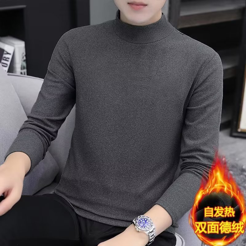 남성 양면 벨벳 긴팔 티셔츠 안에 반 높은 칼라 가을과 겨울 일정한 온도 열 속옷 단색 기본 셔츠 도매