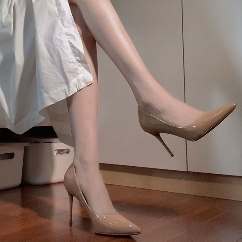 裸色高跟鞋仙女必留款~!女秋季新款百搭设计款细跟单鞋简约代货|undefined