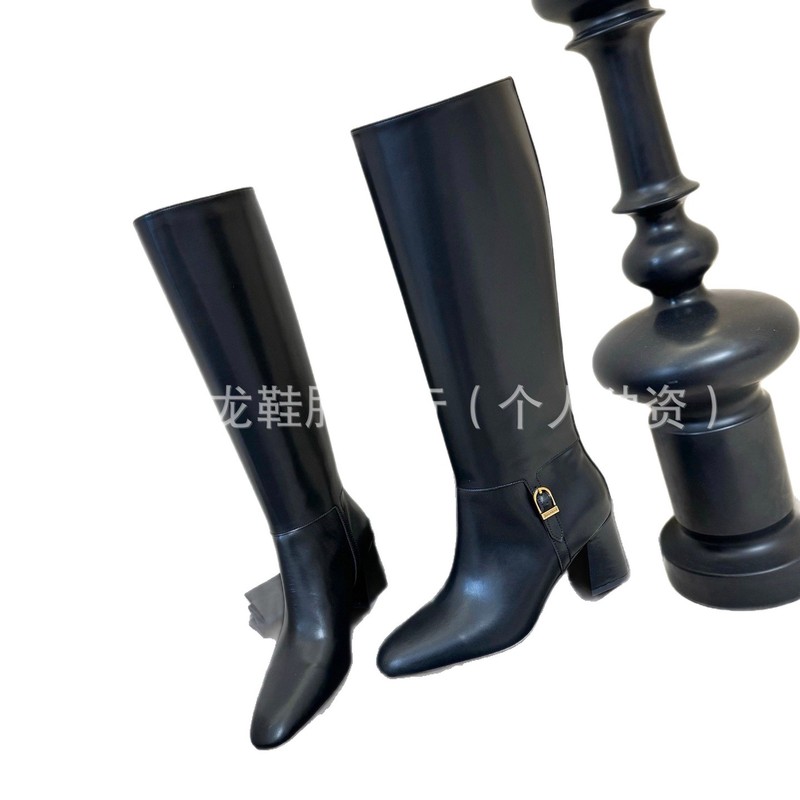 高端2025秋冬真皮英伦风复古粗高跟套筒显瘦不过膝长靴高筒骑士靴|undefined