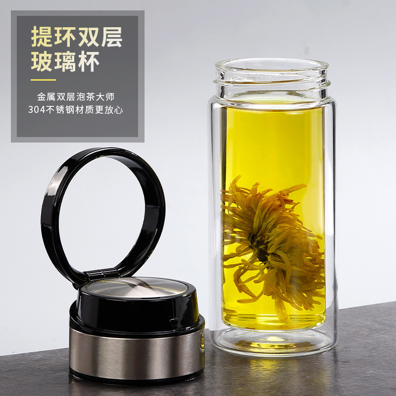 提環上層不鏽鋼真空保溫杯帶提環便攜商務泡茶杯子手提運動水杯