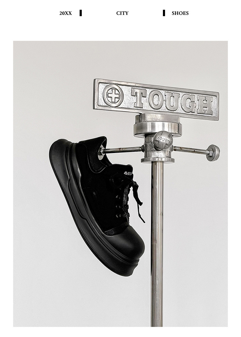 Chaussures décontractées polyvalentes à plateforme, style moche et mignon, basses, style skate, noires, à bout rond, en toile, pour hommes_voghion.com