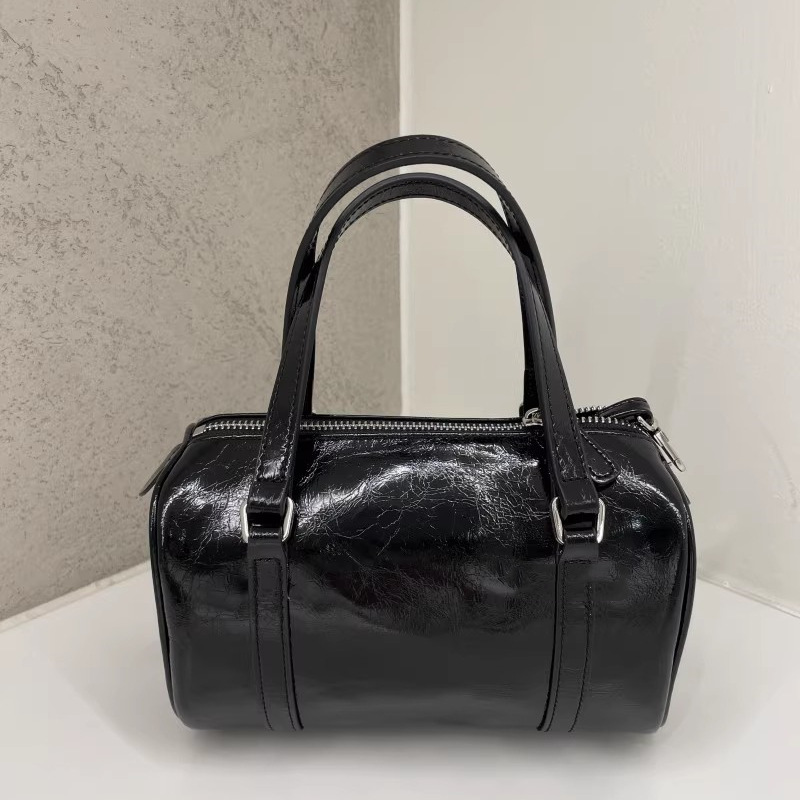 In Stock Dearni Korea Oiled Wax Cowhide Pillow Bag Silver Small Boston Bag Handbag Shoulder Bag Crossbody Bag For Women - Thumbnail 5