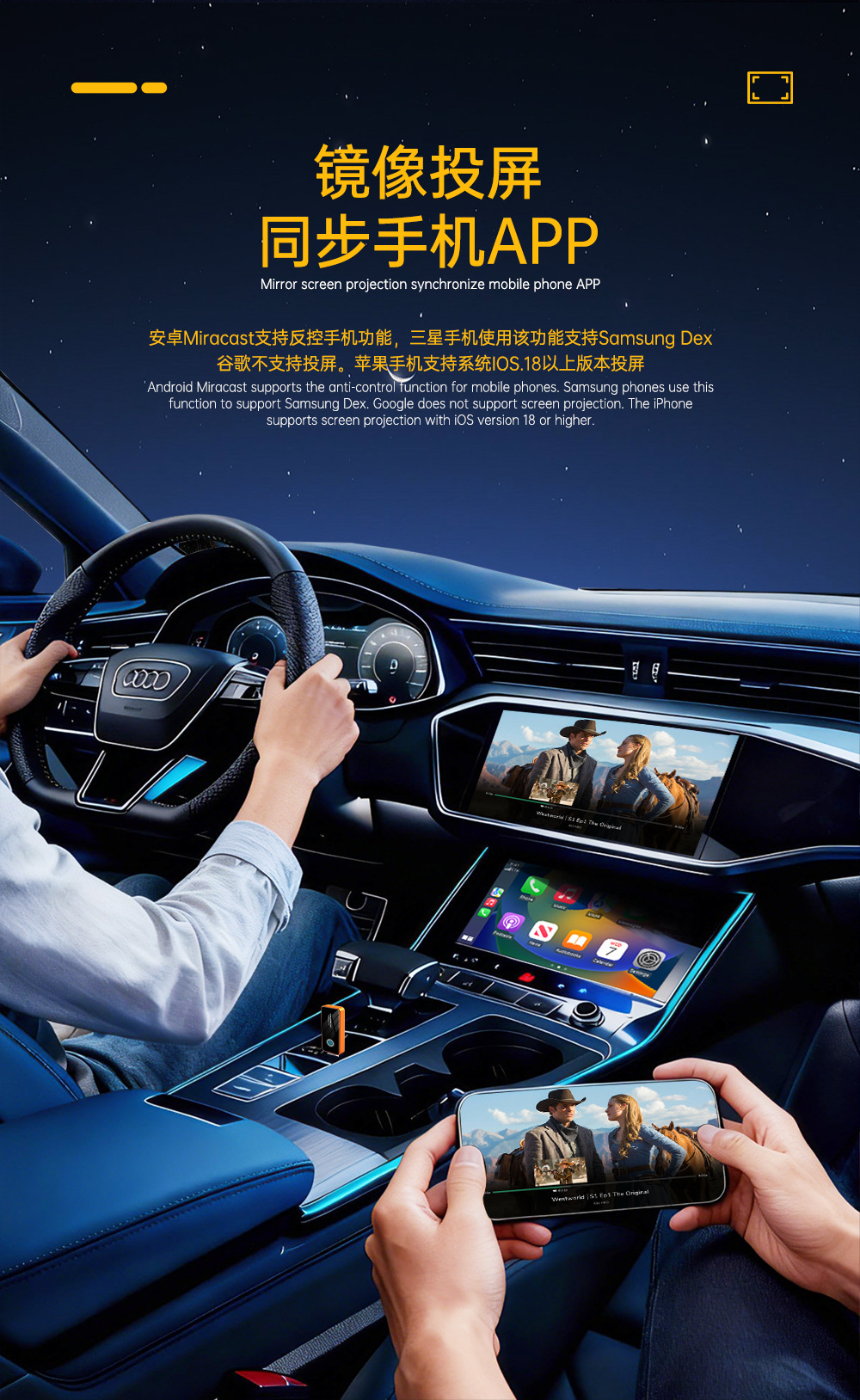 4-in-1 Wireless Carplay Box Car Adapter Converts Wired to Wireless for Mirroring Apple and Android Phone Screens