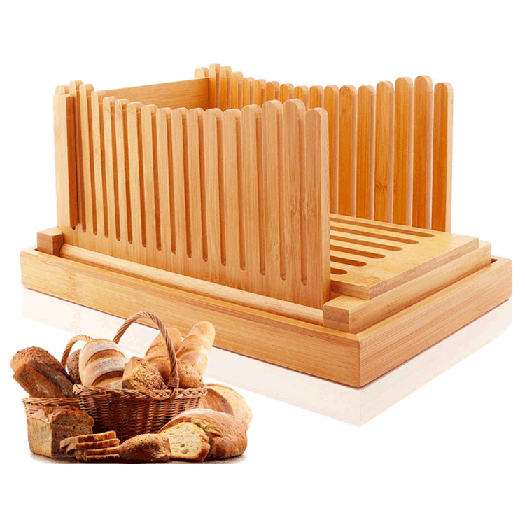 Rebanador de Pan de Bambú, Tabla para Cortar Pan, Bandeja Recolectora de Migas de Pan, Rebanador de Pan Plegable, Rebanador de Tostadas, Venta al por Mayor