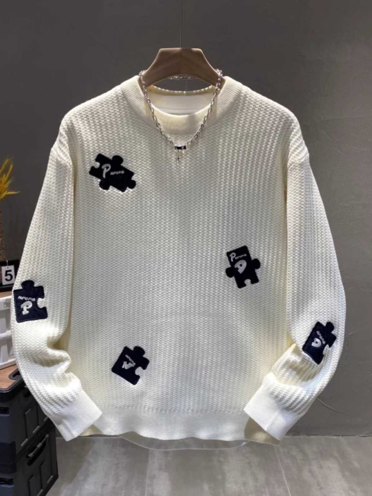 Vêtements pour hommes Pulls brodés personnalisés Pulls pour hommes Style paresseux Beau Mode Décontracté Col rond Hauts polyvalents_voghion.com