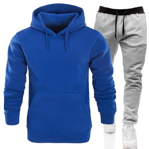 Men's Sports 180g Hooded Solid Color Two-Piece Set Including Hoodie, T-Shirt, and Sports Pants